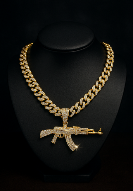 Rhinestone Gun Pendant-Kette mit 3D-Strass-Gewehr-Anhänger
